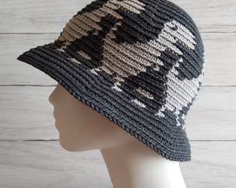 TAPESTRY CROCHET Bucket Hat PATTERN: Dino T-Rex Dinosaur Motif