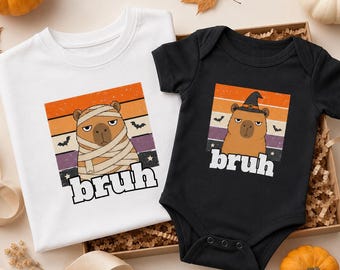 Halloween-shirt capibara bruh voor Kids & Babies | Grappige halloween-outfit voor broer en zus, bijpassend halloweenshirt voor broer en zus