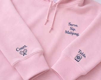 Pickleball Mahjong Hoodie | Embroidered Mahjong Sweatshirt | Pickleball Gift for Women | Mahjong Player Gift | Girls Trip Hoodie