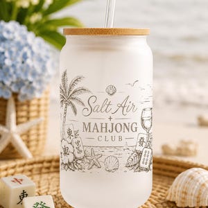 Mahjong Gift for Women | Coastal Grandma Mahjong Glass Cup | Mahjong Player Gift | Beach House Host Gift | Girls Trip Gift | Retirement Gift image 3