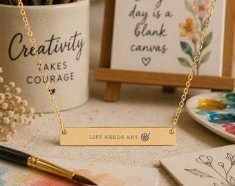 Goldkette mit Gravur für Kunstliebhaber I Einzigartiges Geschenk für Lehrer, graduierte Künstler, Studenten I Feminine Goldkette für Kunstliebhaber