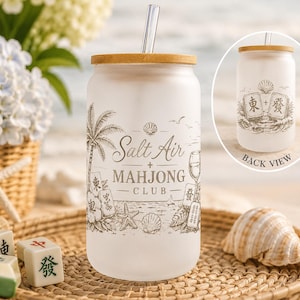 Mahjong Gift for Women | Coastal Grandma Mahjong Glass Cup | Mahjong Player Gift | Beach House Host Gift | Girls Trip Gift | Retirement Gift image 1