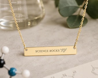 Science Rocks Engraved Necklace for Scientists, Teachers, Students I Unique gift for teachers, graduates, students I Feminine Gold Necklace