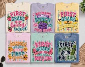 First Grade Grade LevelTeam Stripes and Fruit Tshirt I Teacher Team Tee, Back to School Matching Teacher Shirt I Meet The Teacher Shirt