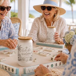 Mahjong Gift for Women | Coastal Grandma Mahjong Glass Cup | Mahjong Player Gift | Beach House Host Gift | Girls Trip Gift | Retirement Gift image 4