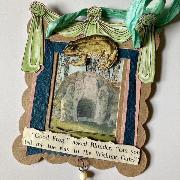 Handmade GOOD FROG / Storybook Assemblage Hanging Ornament