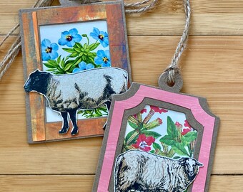 Handmade SHEEP Gift Tags / OOAK Paper Trinkets Set of 2