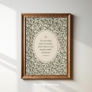 Sage Green Christian Wall Art Print, Vintage Bible Verse Wall Art, Ecclesiastes 3:1, Cottagecore Home Decor Gift, Botanical Scripture Prints