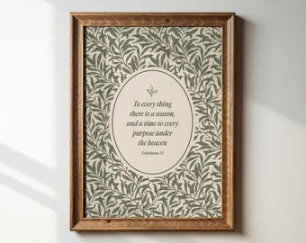 Sage Green Christian Wall Art Print, Vintage Bible Verse Wall Art, Ecclesiastes 3:1, Cottagecore Home Decor Gift, Botanical Scripture Prints
