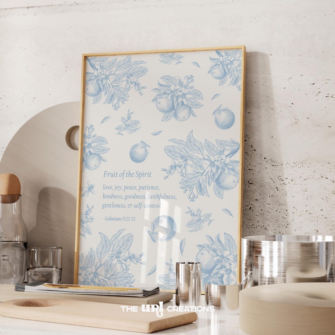 Fruit of the Spirit Wall Art Blue Christian Prints, Printable Bible ...