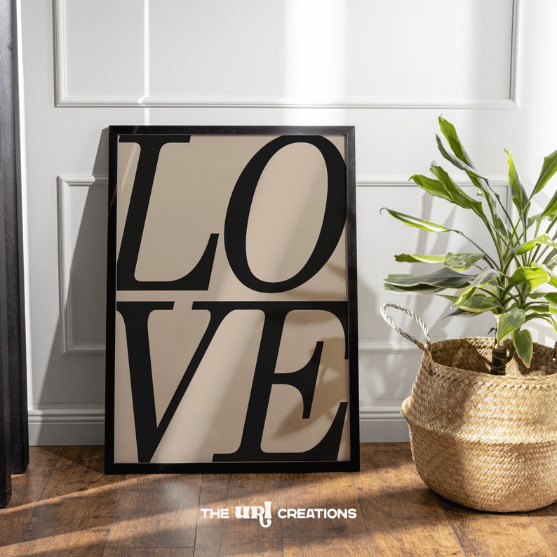 This LOVE quote Christian Wall Art is a minimalist printable poster with LOVE word in black and on beige background, prefect as a boho decor, farmhouse decor or a decor that will bring warmth to any spaces.