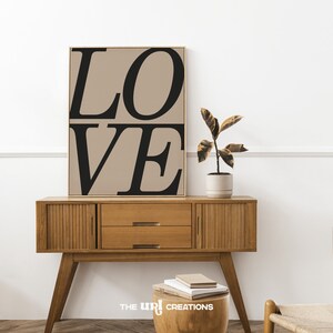 This LOVE quote Christian Wall Art is a minimalist printable poster with LOVE word in black and on beige background, prefect as a boho decor, farmhouse decor or a decor that will bring warmth to any spaces.
