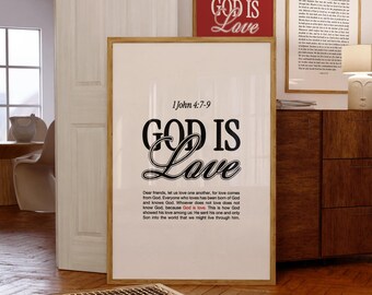 God Is Love Print: Minimalist Bible Verse Wall Art (Digital Download)