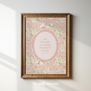 Christian Wall Art Pink, Ecclesiastes 3:11 Bible Verse Poster, Coquette Nursery Decor, Cottagecore Wall Print, Vintage Scripture Home Decor
