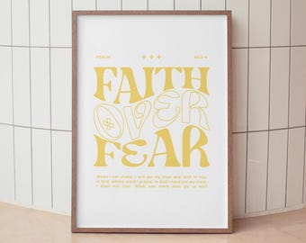 Faith Over Fear Print Yellow Christian Wall Art Printable Bible Verse Poster Y2k Yellow Room Decor Modern Scripture Art Faith Based Artwork