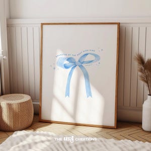 Modern Christian Wall Art Blue Bow Print Coquette Room Decor Bible Verse Printable Aesthetic Affirmation Poster Preppy Wall Art Gift for Her