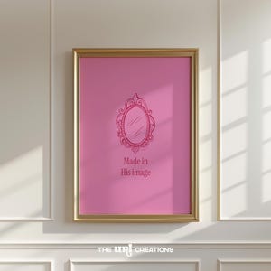 Made In His Image Print, Coquette Christian Wall Art Pink, Printable Bible Verse Poster, Preppy Scripture Wall Art, Cute Girly Bedroom Decor