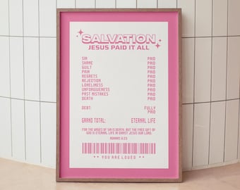Preppy Christian Wall Art Pink, Retro Bible Verse Poster, Jesus Art Print, Trendy Christian Home Decor Gift for Her, Girl Affirmation Poster