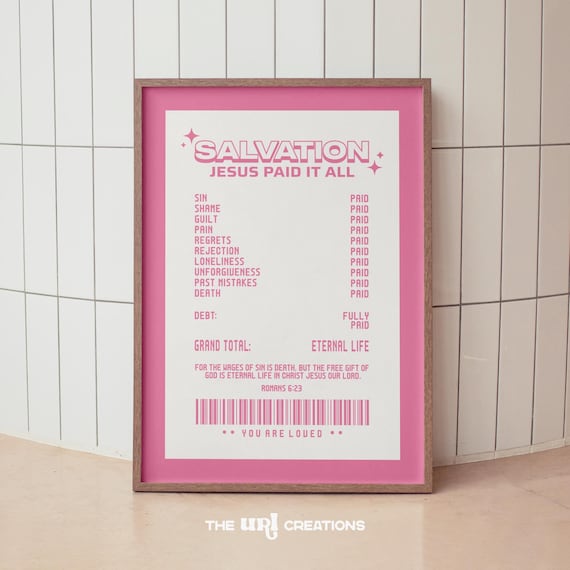 Preppy Christian Wall Art Pink, Retro Bible Verse Poster, Jesus Art Print, Trendy Christian Home Decor Gift for Her, Girl Affirmation Poster