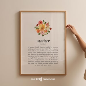 Floral Christian Wall Art, Mother Definition Prints, Proverbs 31 Bible Verse Poster, Mother's Day Gift for Grandma, Inspiring Wall Art Decor