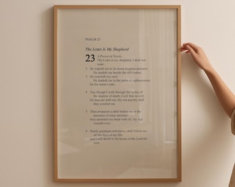 Salmo 23 Lámina Cristiana Imprimible para Pared, Póster Minimalista con Versículo Bíblico, Lámina "El Señor es mi Pastor", Arte de Pared con Escrituras de Estilo Bohemio, Decoración Campestre