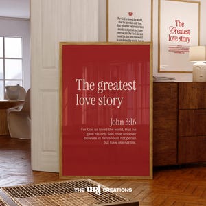 Arte de pared cristiano minimalista rojo, póster imprimible con versículo bíblico, arte de pared de Juan 3:16, impresiones de las Escrituras de San Valentín, póster decorativo con cita de amor
