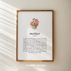 Mother Definition Prints, Printable Christian Wall Art for Moms, Mother's Day Gift for Grandma, Floral Wall Art Digital Download, Home Decor
