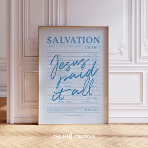 Jesus Paid It All Print, Modern Christian Wall Art Blue, Bible Verse Printable, Blue Preppy Decor, Trendy Wall Art, Coastal Scripture Prints