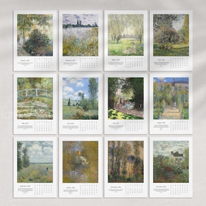 Calendrier 2025 imprimable avec art mural verset de la Bible, lot de 12 mois impression calendrier, galerie d'art murale chrétienne vintage, peinture de Claude Monet