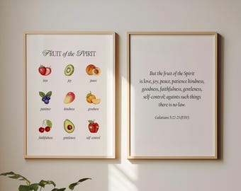 Fruit of the Spirit Wall Art, Modern Christian Art, Minimalist Bible Verse Poster, Vintage Kitchen Decor, Trendy Scripture Digital Download