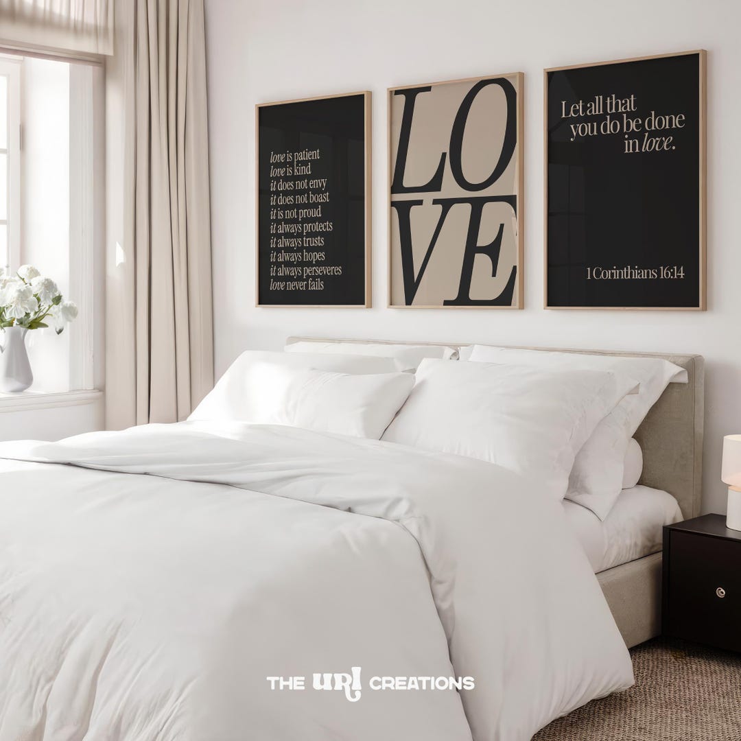 Neutral Christian Wall Art Set of 3 Printable Bible Verse Poster Love ...