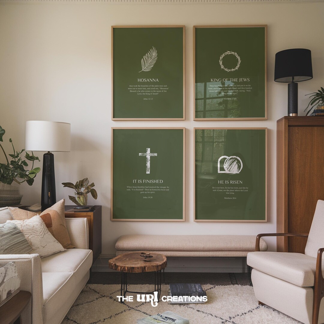 Set of 4 Sage Green Christian Wall Art Printable, Easter Bible Verse ...