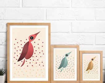 Printable Wall Art 3 Piece Wall Art, Whimsical Animal Art Digital Artwork, Bird Art Print, Animal Lover Gift, Nursery Print Cute Wall Art