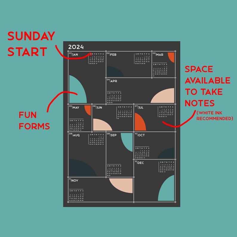 Printable calendar 2024 large wall calendar 2024 cute minimal