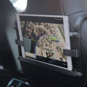 Tablet holder for sport car seats in space gray color