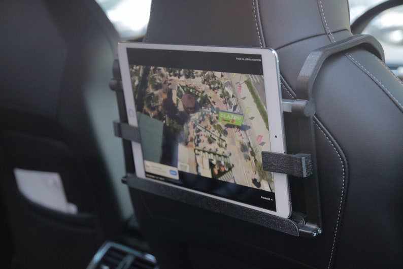 Tablet holder for sport car seats in space gray color