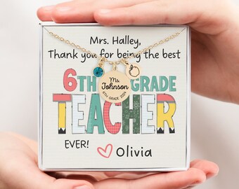 Personalized Necklace Gift for 6th Grade Teacher Appreciation Gift, 6th Grade Teacher Gift Teacher Thank You Gift, Teacher End of Year Gift