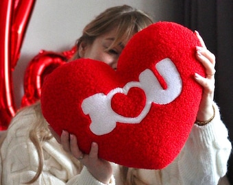 Heart Pillow with Message - Romantic Pillow | Soft Plush Heart | Gift Heart | Red and White Heart |