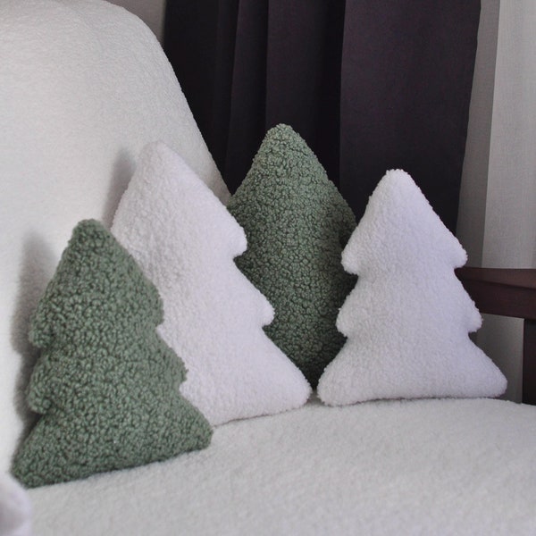 Cojín de peluche con forma de árbol de Navidad - Decoración navideña / Cojines de decoración navideña / Regalo de Navidad / Cojín con temática invernal / Cojín decorativo /