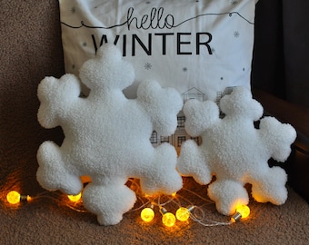 Plush Snowflake Pillow - Winter Decor | Holiday Gift Idea | Xmas Decoration | Teddy Boucle Xmas Throw Pillow | Secret Santa Gift |