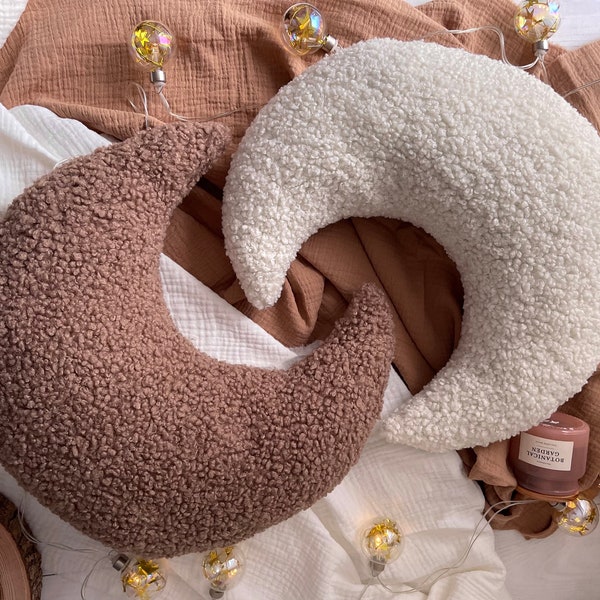 Oreiller lune | Oreiller lune Teddy bouclé | Coussin décoratif | Oreiller lune Teddy bouclé | Coussin lune | Décoration de chambre d'enfant | Cadeaux de remerciement |