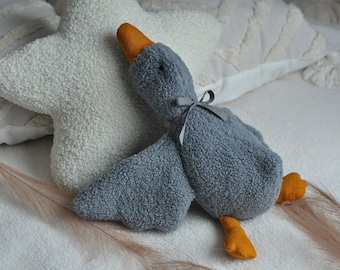 Silly Goose | GREY & WHITE GOOSE | Goose Doll | Personalized Goose Plush with Name on Wing | Goose Toy | Sleeping Toys for Kids |