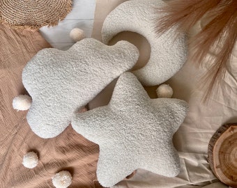 Juego de 3 almohadas / 15% de descuento / Almohadas decorativas de luna, estrellas y nubes / Talla L o M / Almohada para bebé / Decoración para habitación infantil / Almohadas decorativas /