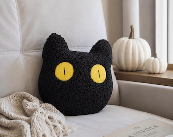 Cuscino a forma di gatto nero, giocattolo per gatti, cuscino di peluche a forma di gatto, gatto nero di Halloween, regalo di Halloween