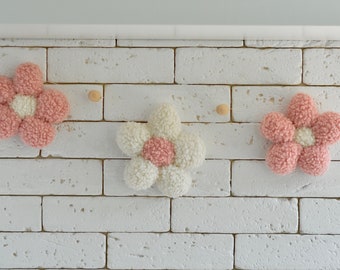 Custom Boucle Flowers Garland | Flowers Wall Nursery Decor | Boho Wall Decor | Plush Daisy Garland | Nursery Garland | Kids Room Decor |