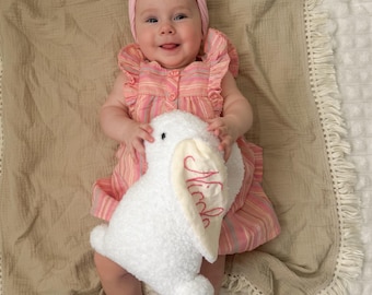 Personlig kaninkudde med namn på örat, anpassad kaninplysch, babyshowerpresent, barnrumsdekor, nyföddminne