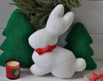 Plush Rabbit Throw Pillow - Easter Decor | Rabbit Shaped Pillow | Easter Bunny | Winter Pillows With Rabbits | Easter Pillow |