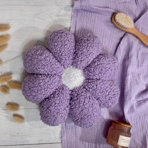 Flower Shaped Pillow | Flower Teddy Boucle Pillows | Pink and Lavender Flower Pillow | Daisy Pillow | Soft Plush Flower |