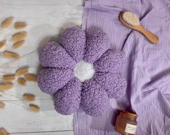 Blumenförmiges Kissen | Blumen Teddy Boucle Kissen | Rosa und Lavendel Blumenkissen | Gänseblümchen-Kissen | weiche Plüschblume | Boucle Kissen |