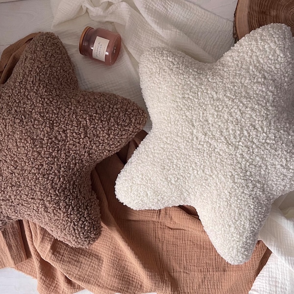 Star Pillow | Throw Pillows | Teddy Boucle Pillow | Room Decor | Plush Star Cushion | Nursery Decor | Baby Gifts | Decorative Custom Pillows